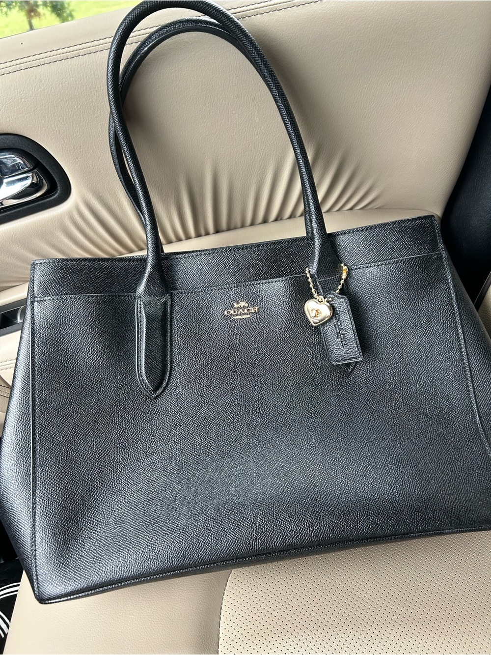 Coach Bailey Black Leather Tote with Signature Charm